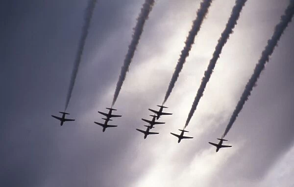 BAe Systems Hawks RAF Red Arrows perform under dark skies