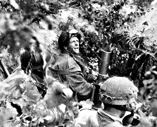 British First Airborne Troops using a mortar, Arnhem; Second