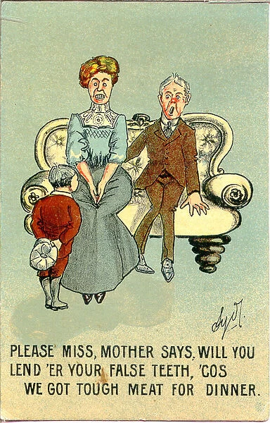 Comic postcard, Boy lets out a secret Date: early 20th century