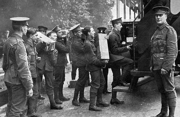 Loading motor buses with ammunition, WW1