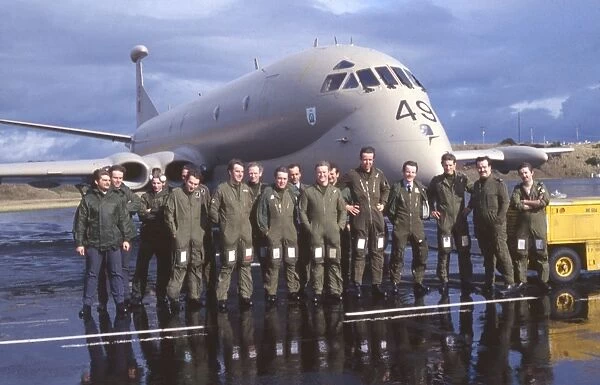RAF crew with Nimrod at Lajes air base, Azores
