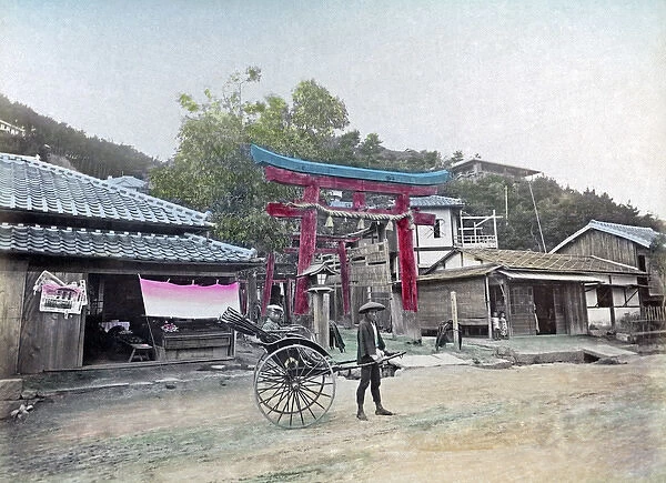 Rickshaw at Suwayama Temple, Kobe, Japan, circa 1880s