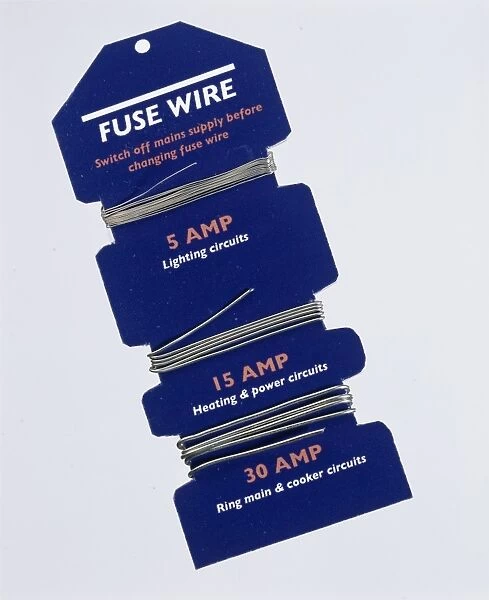 Fuse wires. Three different strengths of fuse wire wrapped around a cardboard holder