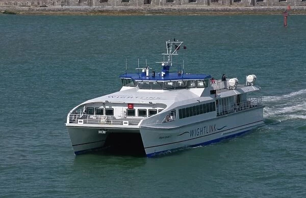 Wightlink ferry at sea, Portsmouth Harbour, Portsmouth, Hampshire, England, april