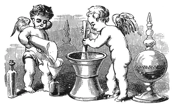American typefounders cut of pharmaceutical tools and cherubs, 19th century