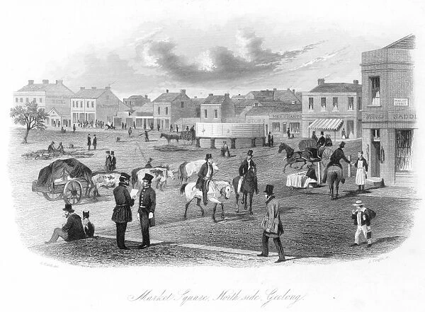 GEELONG, VICTORIA, 1857. The north side of the market square at Geelong: steel engraving, Australian, 1857
