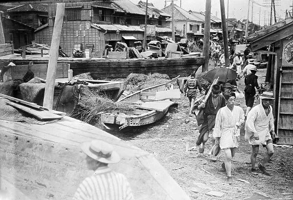 JAPAN: TYPHOON, c1911. Boats washed a mile inland at Tokyo, Japan, by a typhoon