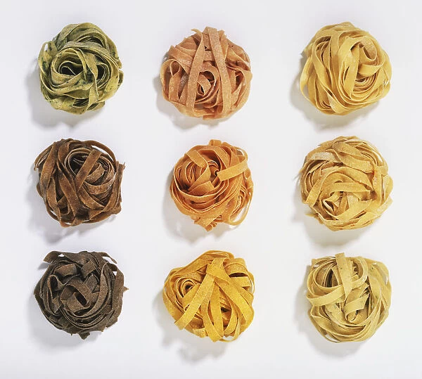 Nine pasta nests, different flavours