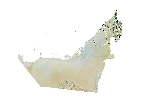 United Arab Emirates, Relief Map With Emirate Boundaries