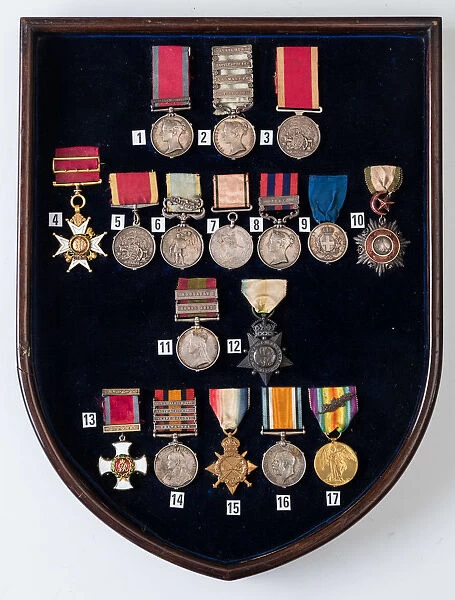 Shield with 17 Campaign Medals, 1807-1918