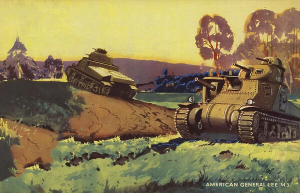 American M3 Lee tank, World War II (colour litho)