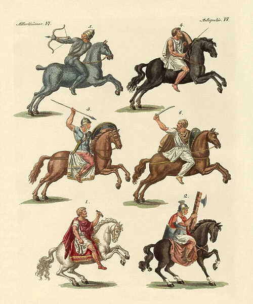 Ancient cavalry (coloured engraving)