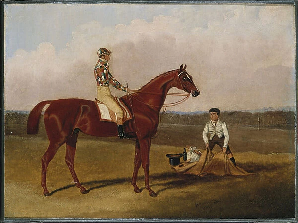 Barefoot, the Racehorse, with a Jockey Up and a Groom, 1835 (oil on canvas)