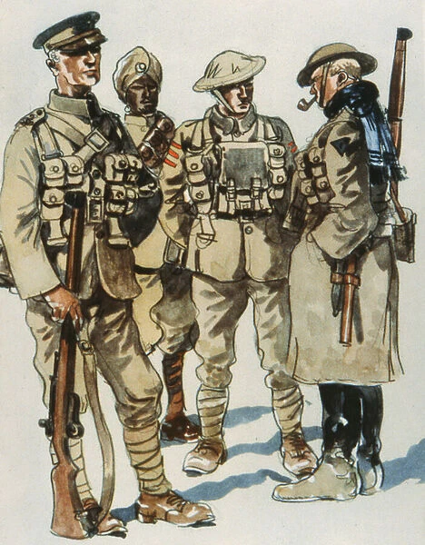 British Army Field Uniforms, 1914-18 (colour litho)