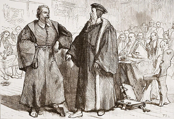 Calvin and Servetus before the Council of Geneva, illustration from