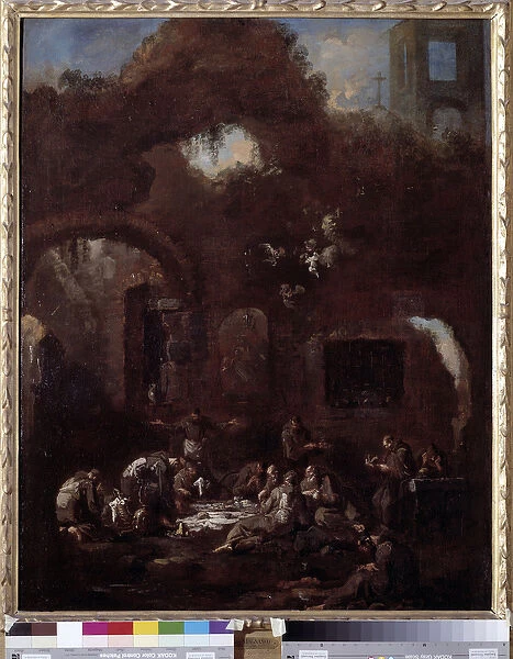 Capuchin friars at table among the ruins (oil on canvas, 18th century)