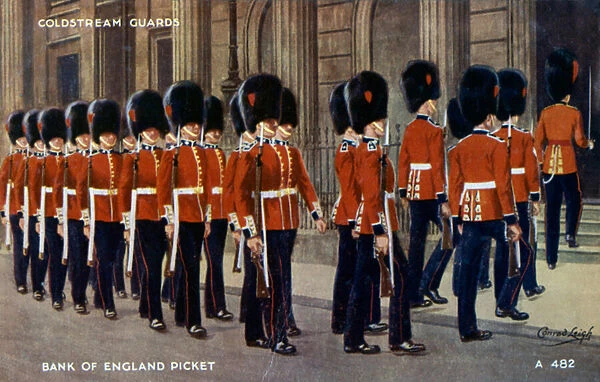 Coldstream Guards. Bank of England picket (colour litho)