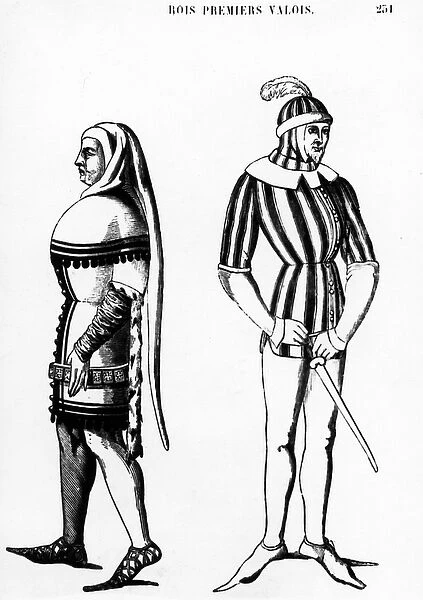 Costumes of the first kings of Valois, 1877 (engraving)