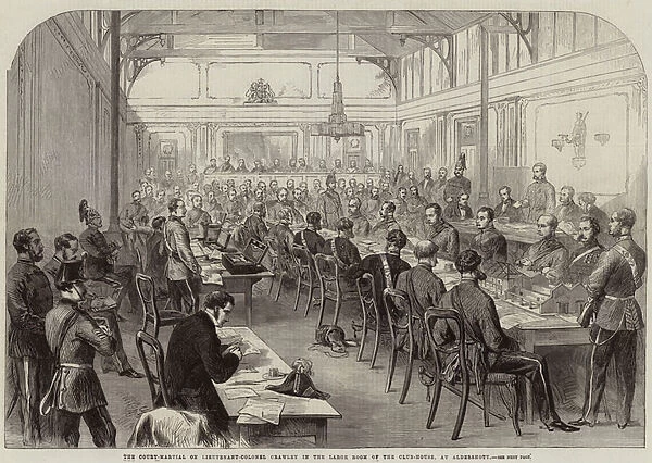The Court-Martial on Lieutenant-Colonel Crawley in the Large Room of the Club-House, at Aldershott (engraving)