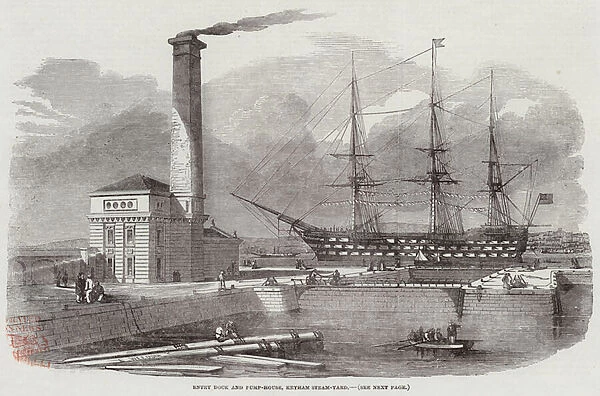 Entry Dock and Pump-House, Keyham Steam-Yard (engraving)