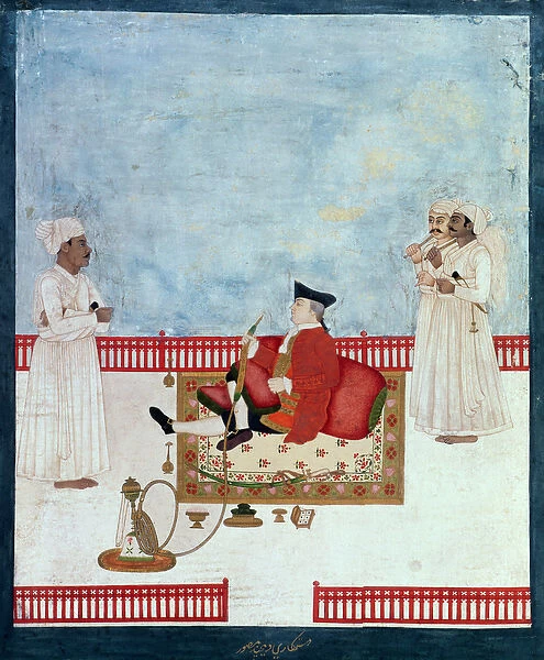 A European Seated on a Terrace with Attendants, c. 1760-63 (Indian miniature)