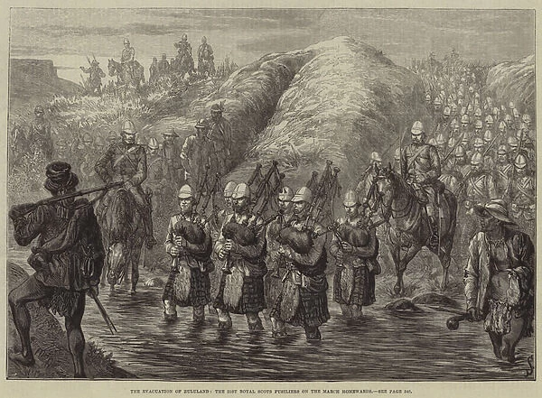 The Evacuation of Zululand, the 21st Royal Scots Fusiliers on the March homewards (engraving)