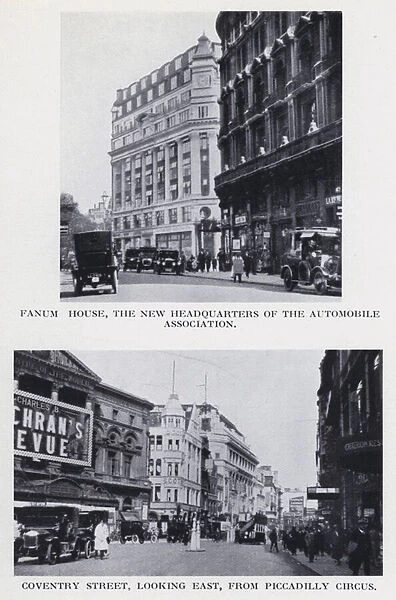 Fanum House, the new Headquarters of the Automobile Association; Coventry Street, looking east, from Piccadilly Circus (b  /  w photo)