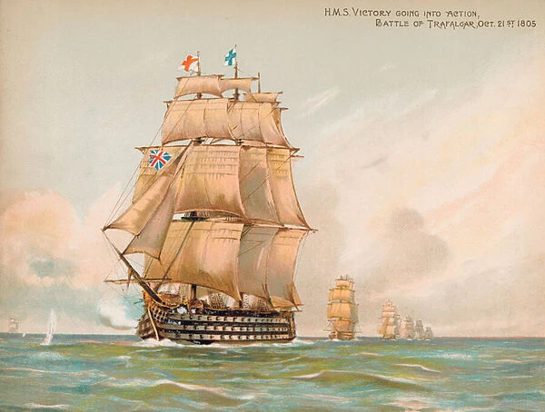 HMS Victory at the Battle of Trafalgar, 1805 (chromolitho)