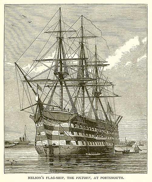 Nelsons Flag-Ship, the Victory, at Portsmouth (engraving)