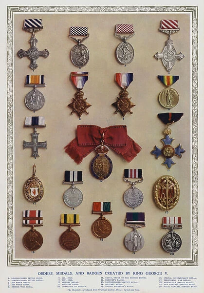 Orders, medals and badges created by King George V (colour litho)