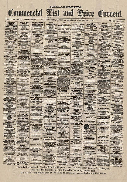 Philadelphia Commercial List and Price Current, 1874 (litho)