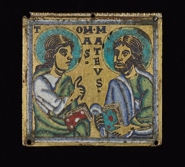 Plaque depicting St. Thomas and St. Matthew, c. 1160 (gilded copper, champleve enamel)