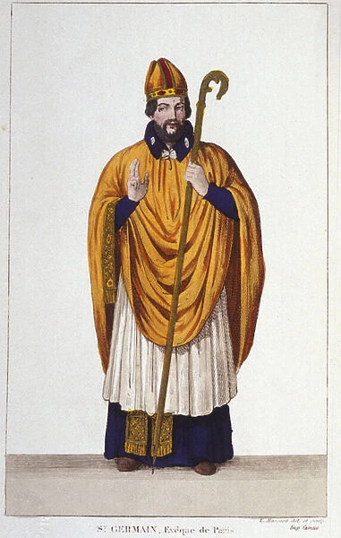 portrait of Saint Germain. Eveque of Paris in 555 engraving from 1830