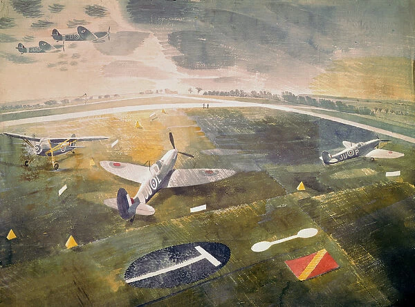 R. A. F. planes on an airfield, 1942 (w  /  c on paper)