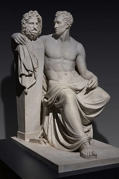Seated Antonio Canova with his arm aourn the Phidian Herma of Jupiter, 1818-22 (marble)