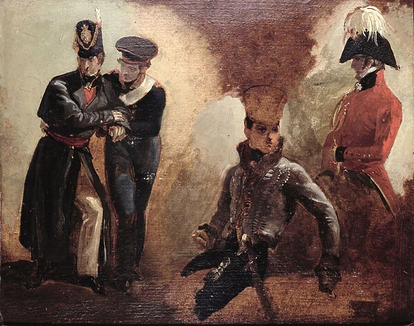 Studies of a Coldstream Guards Officer and Military Portraits, 1815 (oil on board)