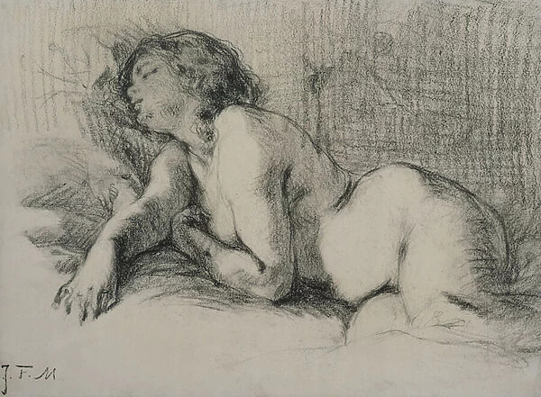 Study of a reclining female nude (charcoal on paper)
