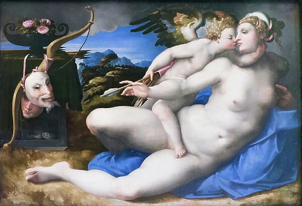Venus and Cupid, after Michelangelo Buonarroti (oil on panel)
