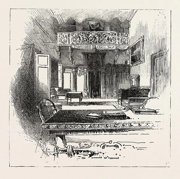 The Hall, Villa Palmieri, the Queen at Florence, Italy, 1888 Engraving