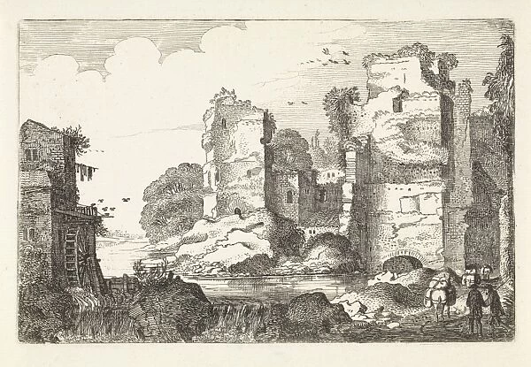 Landscape with ruins and a water mill, Jan van de Velde (II), 1616