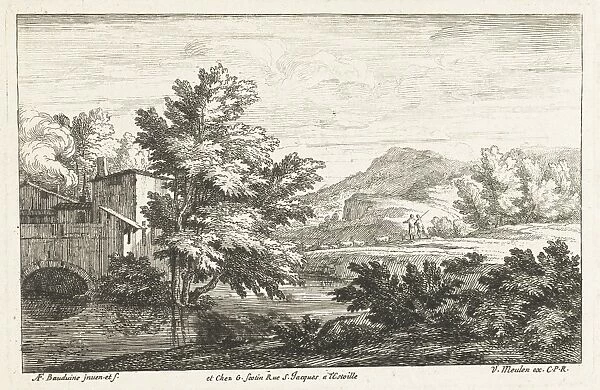 Landscape with shepherds in a watermill, Adriaen Frans Boudewyns, Adam Frans van