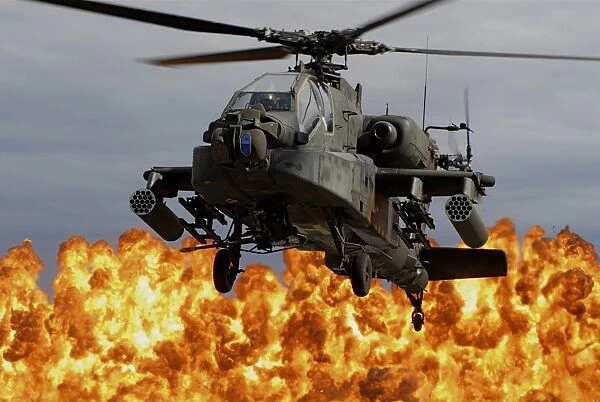 An AH-64D Apache Longbow during a combined arms demonstration
