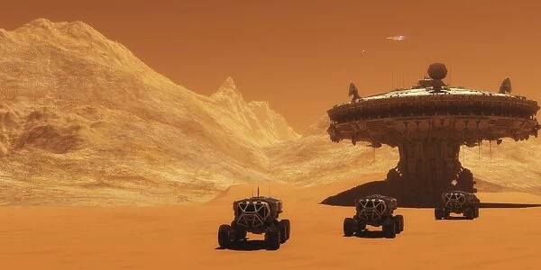 All-terrain vehicles embark on an exploratory mission across Mars