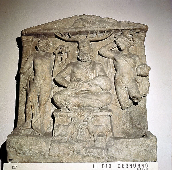 Cernunnos, Celtic horned god, Gallo-Roman relief, Reims, France
