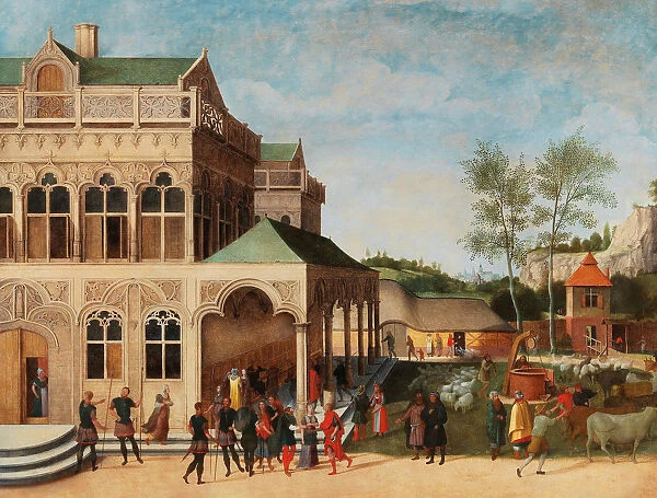 An elegant loggia with the Proposal of Isaac to Rebecca, 1616. Creator: Grimmer, Abel (1570-1619)