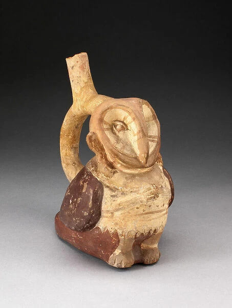 Handle Spout Vessel in the Form of an Anthropomorphic Owl with Clasped Hands, 100 B. C.  /  A