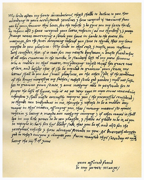 Letter from Queen Mary I to Lord Seymour of Sudeley, 4th June 1547. Artist: Queen Mary I