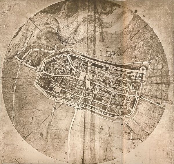 A map representing the town of Imola, Italy, c1472-c1519 (1883). Artist: Leonardo da Vinci