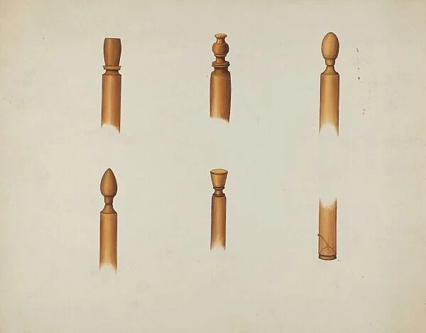 Shaker Chair Finials and Ball & Socket Foot, c. 1936. Creator: Ray Holden