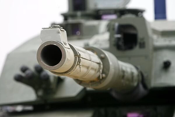 The 120mm smooth bore tank gun, looking down the barrel